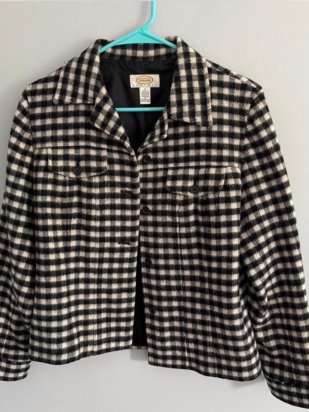 Talbots Black and White Plaid Wool-Blend Jacket